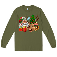 Army Green santa and reindeer Long Sleeve Tee - Zillion Design Studio