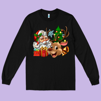 Long Sleeve Tee santa and reindeer