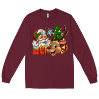 Burgundy santa and reindeer Long Sleeve Tee - Zillion Design Studio