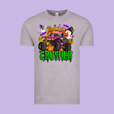 Spooky Crusher Monster Truck Vintage Tee Designed By Barkaloodesign