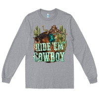 Heather Grey ride em cowboy Long Sleeve Tee - texasbilliewilder