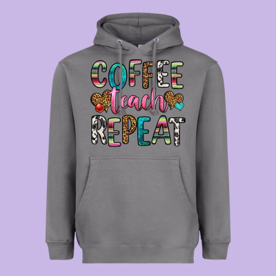 Coffee Teach Repeat Heavyweight Hoodie Designed By Hra Design Shop