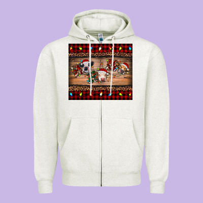Hohoho Christmas Cows Zipper Hoodie Designed By Ranaportraitstore
