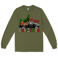 Army Green merry christmas with black truck Long Sleeve Tee - Zillion Design Studio