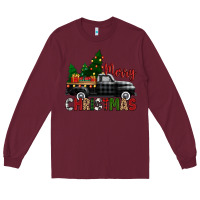 Burgundy merry christmas with black truck Long Sleeve Tee - Zillion Design Studio