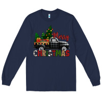 Navy merry christmas with black truck Long Sleeve Tee - Zillion Design Studio