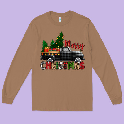 Long Sleeve Tee merry christmas with black truck