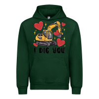 Forest Green i dig you valentines excavator Urban Hoodie - MaliasSmallBusiness