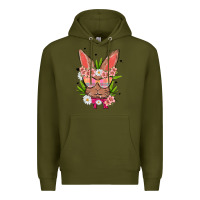 Army Green bunny with floral Premium Hoodie - MaliasSmallBusiness
