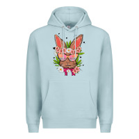 Blue Mist bunny with floral Premium Hoodie - MaliasSmallBusiness