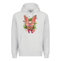 Dove Grey bunny with floral Premium Hoodie - MaliasSmallBusiness