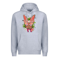 Heather Grey bunny with floral Premium Hoodie - MaliasSmallBusiness