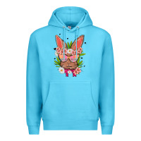 Ocean Blue bunny with floral Premium Hoodie - MaliasSmallBusiness