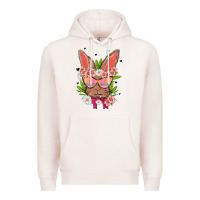Pale Pink bunny with floral Premium Hoodie - MaliasSmallBusiness