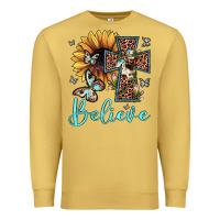 Antique Gold believe leopard cross sunflower butterfly Premium Sweatshirt - JahusDesignShop