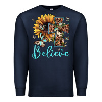 Navy believe leopard cross sunflower butterfly Premium Sweatshirt - JahusDesignShop
