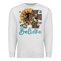 Oatmeal Heather believe leopard cross sunflower butterfly Premium Sweatshirt - JahusDesignShop