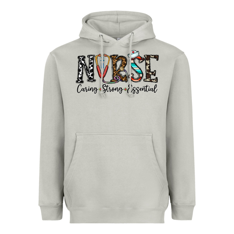Nurse Caring Strong Essential Heavyweight Hoodie by CowhideDigitalArt | Teevron