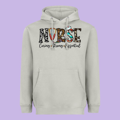 Nurse Caring Strong Essential Heavyweight Hoodie Designed By Cowhidedigitalart