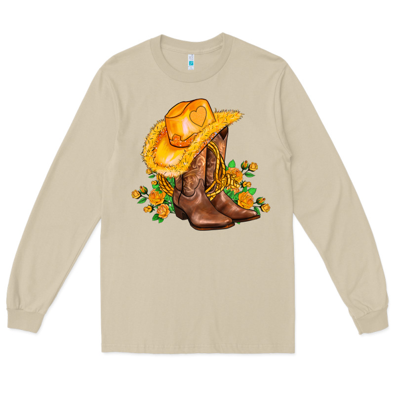 Yellow  Cowgirl And Roses Long Sleeve Tee by AdoDesignShop | Teevron