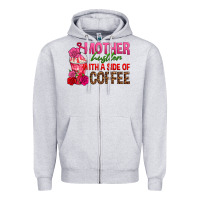 Heather Grey mother hustler wt a side of coffee Zipper Hoodie - texasbilliewilder