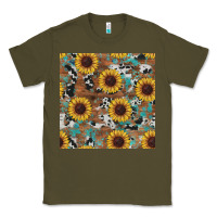 Army Green western sunflowers turquoise cowhide seamless background Classic Tee - RanaPortraitStore