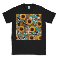 Black western sunflowers turquoise cowhide seamless background Classic Tee - RanaPortraitStore
