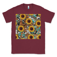 Burgundy western sunflowers turquoise cowhide seamless background Classic Tee - RanaPortraitStore