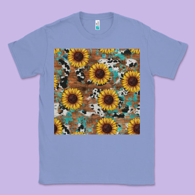 Western Sunflowers Turquoise Cowhide Seamless Background Classic Tee Designed By Ranaportraitstore