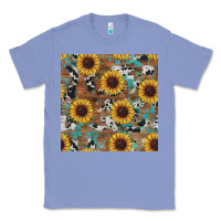 Colony Blue western sunflowers turquoise cowhide seamless background Classic Tee - RanaPortraitStore