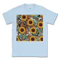 Dusty Blue western sunflowers turquoise cowhide seamless background Classic Tee - RanaPortraitStore