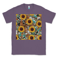 Lavender western sunflowers turquoise cowhide seamless background Classic Tee - RanaPortraitStore