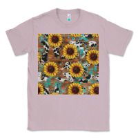 Lilac western sunflowers turquoise cowhide seamless background Classic Tee - RanaPortraitStore