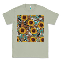 Matcha western sunflowers turquoise cowhide seamless background Classic Tee - RanaPortraitStore