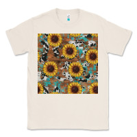 Natural western sunflowers turquoise cowhide seamless background Classic Tee - RanaPortraitStore