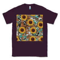 Plum western sunflowers turquoise cowhide seamless background Classic Tee - RanaPortraitStore