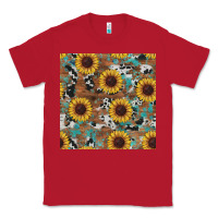 Red western sunflowers turquoise cowhide seamless background Classic Tee - RanaPortraitStore