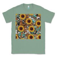 Sage western sunflowers turquoise cowhide seamless background Classic Tee - RanaPortraitStore