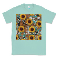 Seafoam western sunflowers turquoise cowhide seamless background Classic Tee - RanaPortraitStore