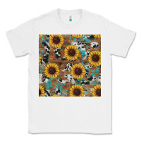 White western sunflowers turquoise cowhide seamless background Classic Tee - RanaPortraitStore
