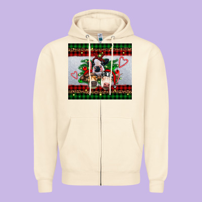Christmas Heifers Zipper Hoodie Designed By Ranaportraitstore