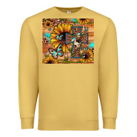 Antique Gold cross sunflower butterfly Premium Sweatshirt - JahusDesignShop