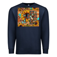 Navy cross sunflower butterfly Premium Sweatshirt - JahusDesignShop