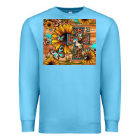 Ocean Blue cross sunflower butterfly Premium Sweatshirt - JahusDesignShop