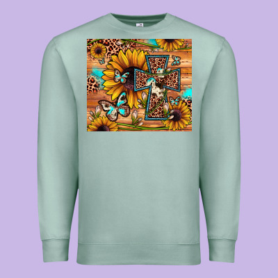 Cross Sunflower Butterfly Premium Sweatshirt Designed By Jahusdesignshop