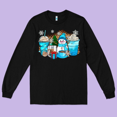 Long Sleeve Tee winter snowman coffee cups