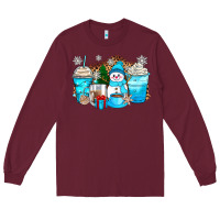 Burgundy winter snowman coffee cups Long Sleeve Tee - Zillion Design Studio