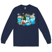 Navy winter snowman coffee cups Long Sleeve Tee - Zillion Design Studio