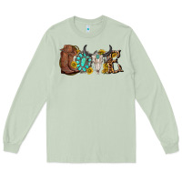 Matcha western love bull skull with gemstone and sunflowe Long Sleeve Tee - texasbilliewilder