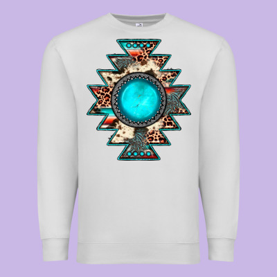 Aztec Leopard Turquoise Gemstone Premium Sweatshirt Designed By Jahusdesignshop